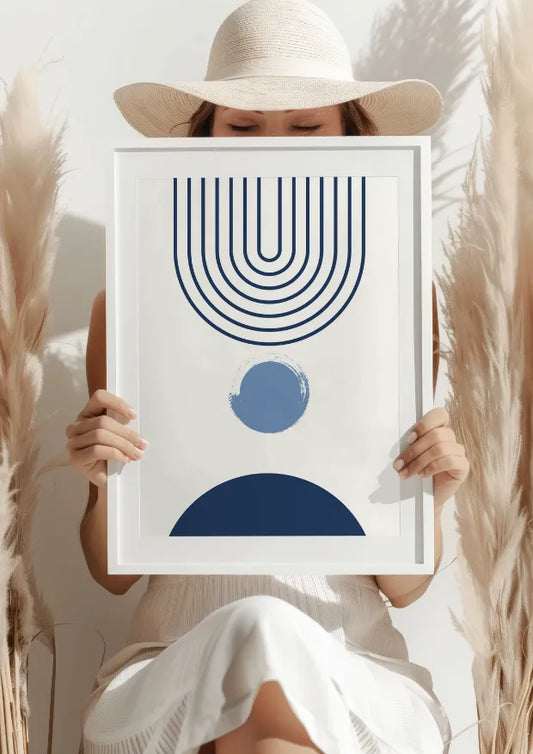 Geometryczny Minimalizm w Odcieniach Błękitu Plakat
