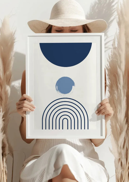 Geometryczny Minimalizm w Błękitnej Palecie Plakat