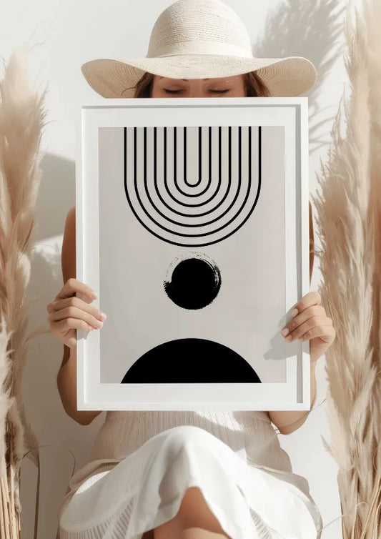 Geometryczne Czarne Kształty na Beżowym Tle Plakat