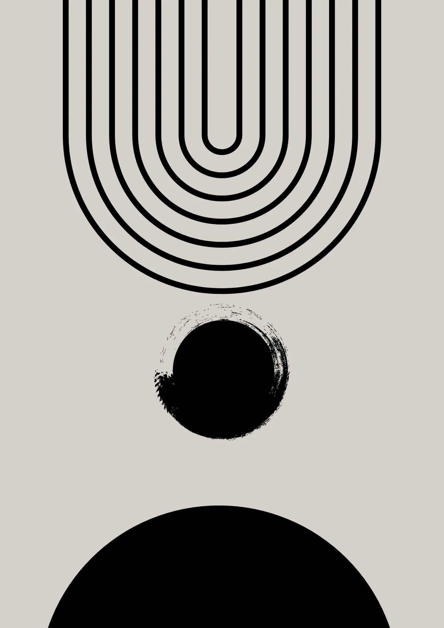 Geometryczne Czarne Kształty na Beżowym Tle Plakat