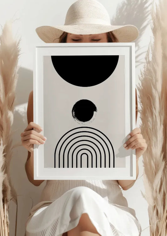 Minimalistyczne Czarne Formy na Beżowym Tle Plakat