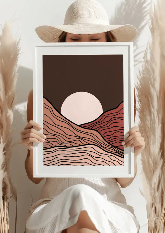 Minimalistyczny Zachód Słońca nad Wzgórzami Plakat