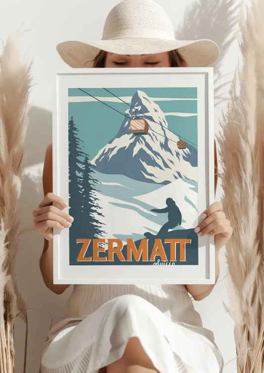 Zermatt Suisse Snowboard Plakat