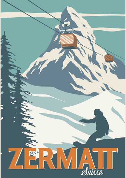 Zermatt Suisse Snowboard Plakat