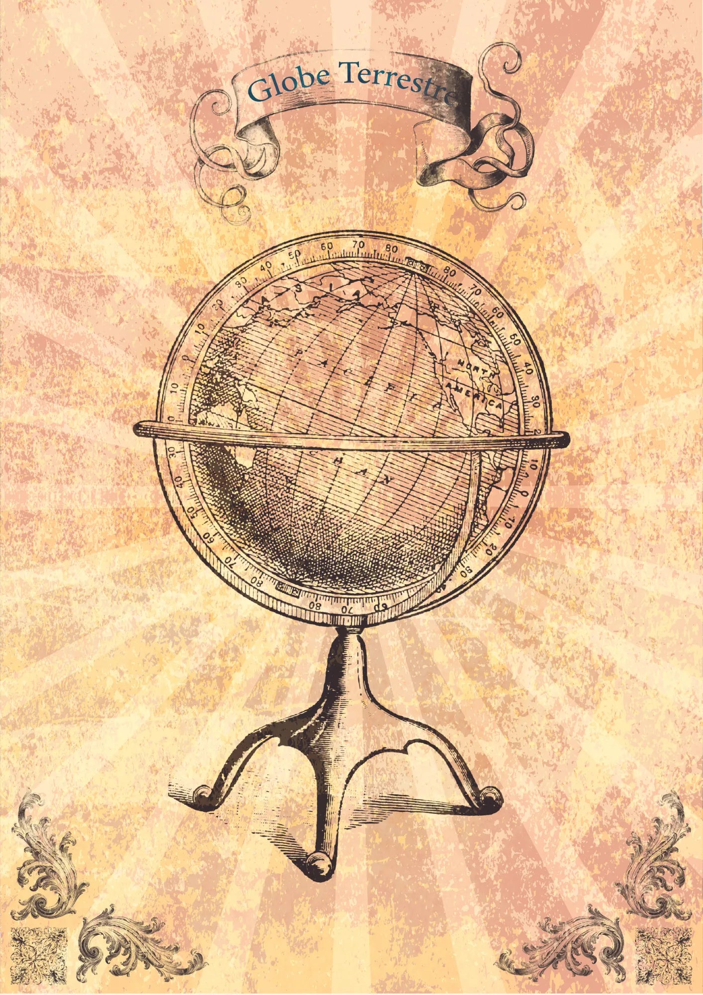 Vintage Globe Terrestre Plakat