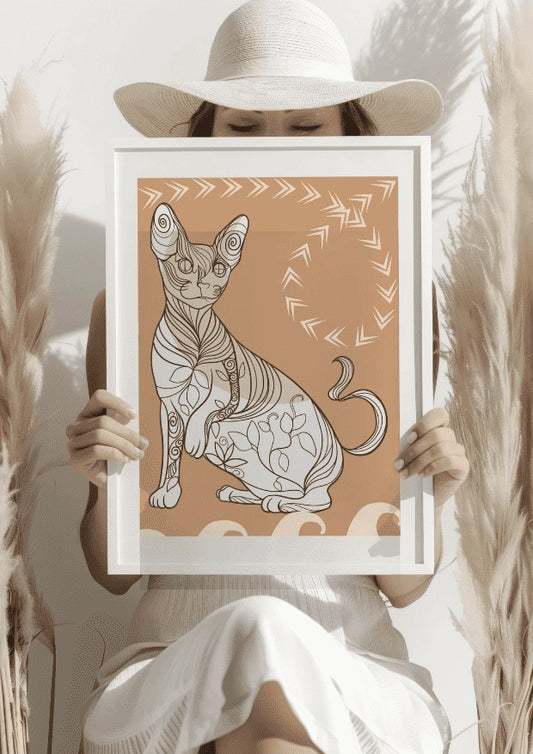 Stylizowany Kot Artystyczny na Pomarańczowym Tle Plakat