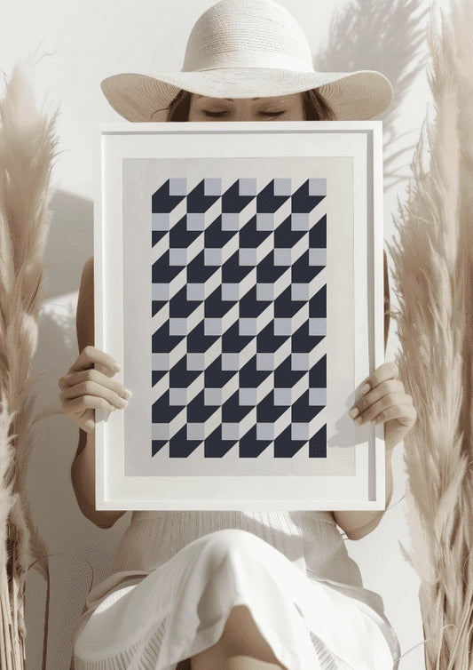 Geometryczny Wzór w Granacie i Błękicie Plakat