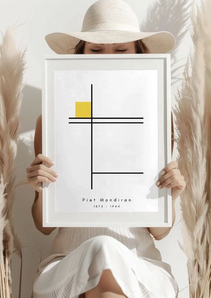 Abstrakcja Mondriana z żółtym akcentem plakat