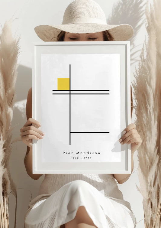 Abstrakcja Mondriana z żółtym akcentem plakat