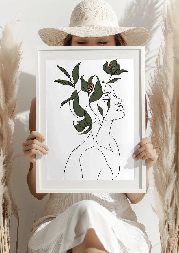 Elegancka Kobieta z Roślinami Plakat