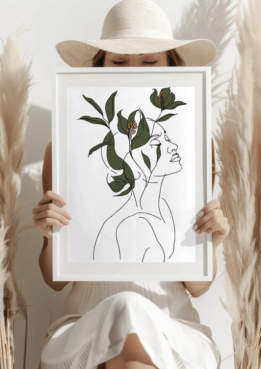 Elegancka Kobieta z Roślinami Plakat
