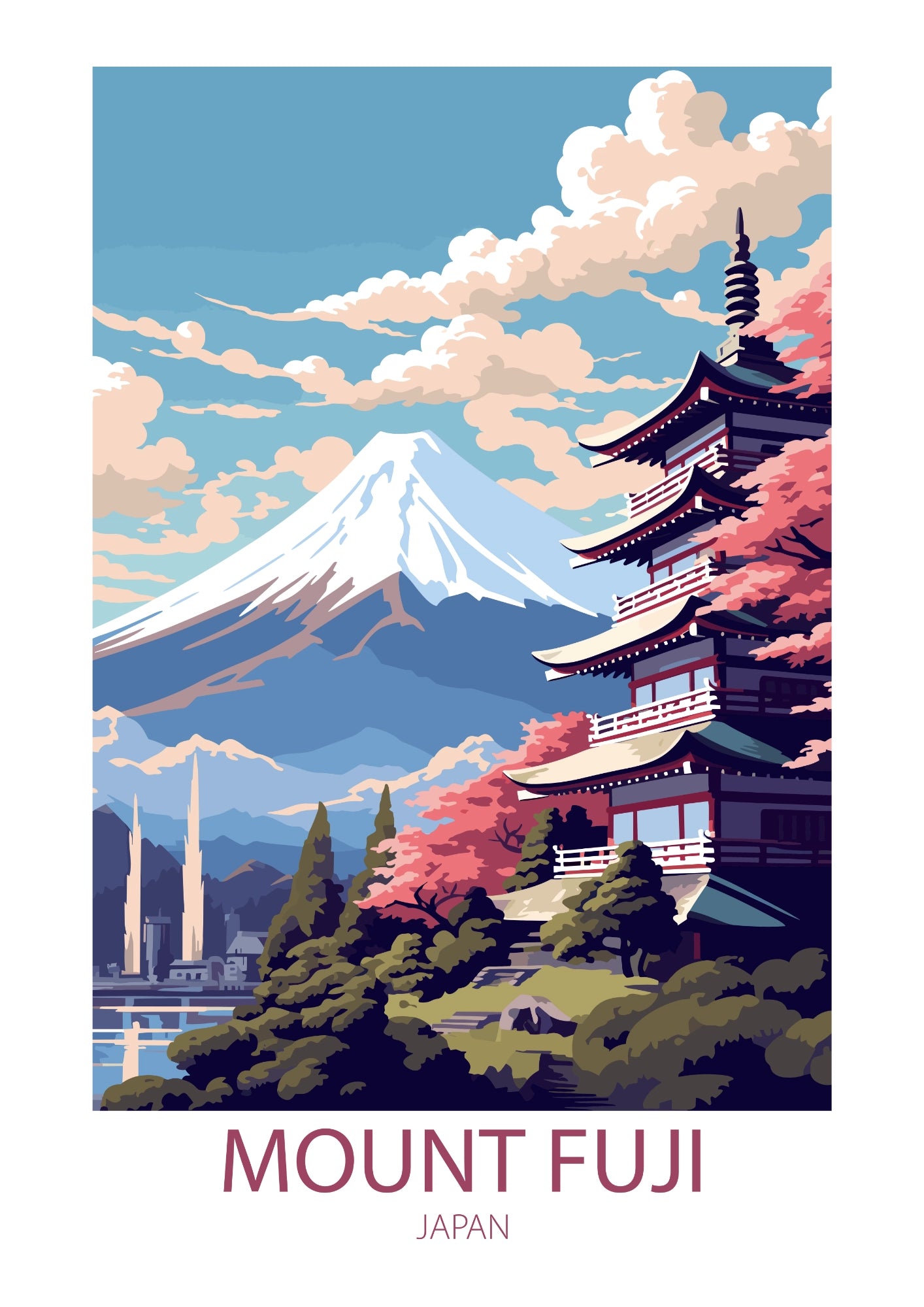 Mount Fuji Sakura Pagoda Plakat