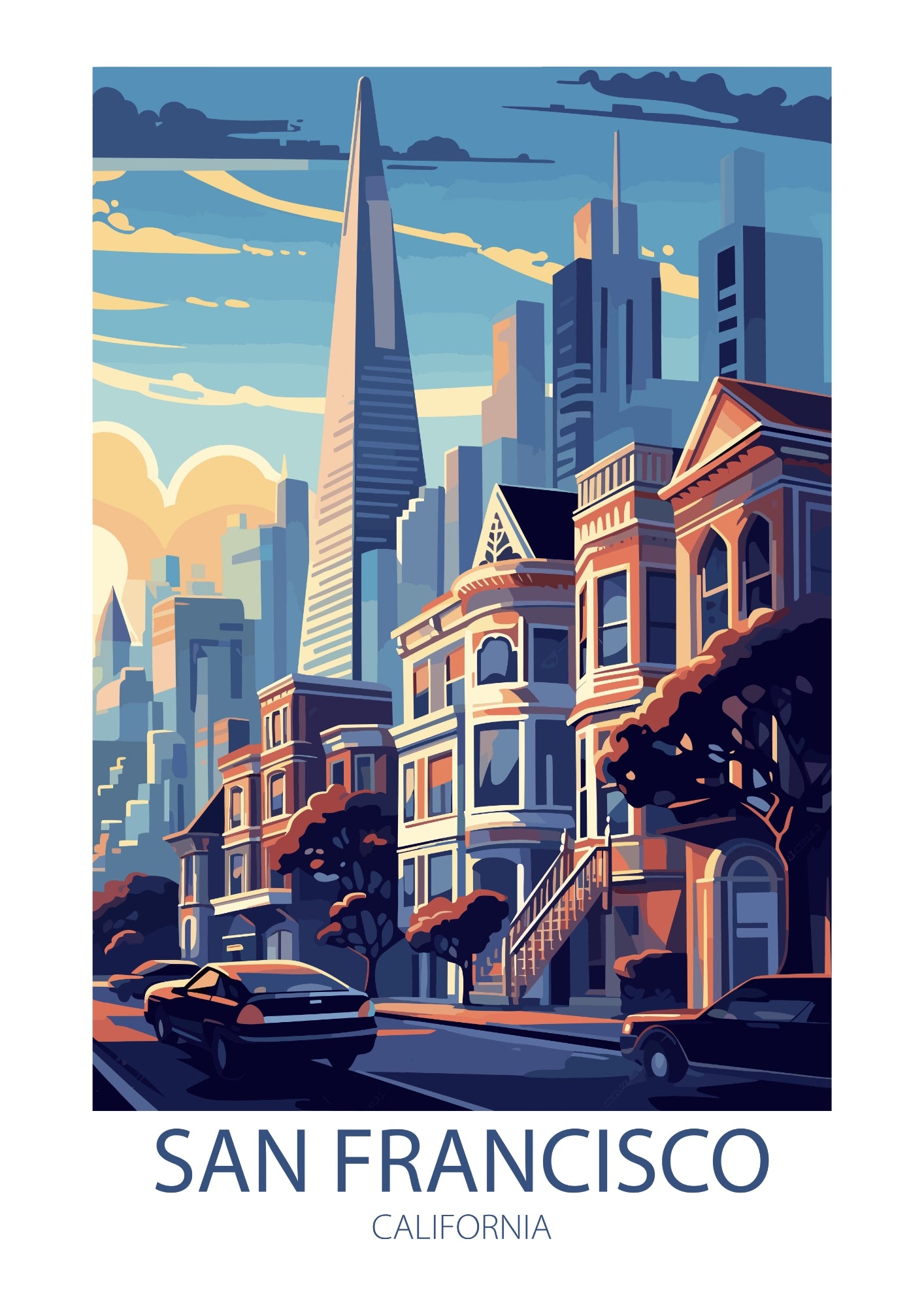 San Francisco Skyline and Painted Ladies Plakat