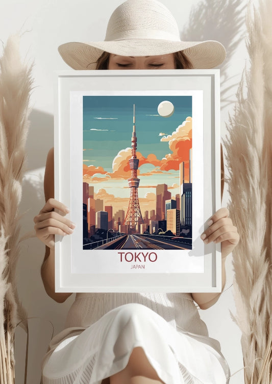 Tokyo Sky Tower Pod Wieczornym Niebem Plakat