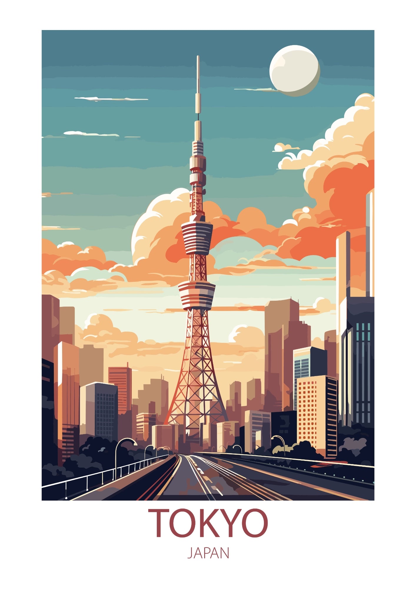 Tokyo Sky Tower Pod Wieczornym Niebem Plakat