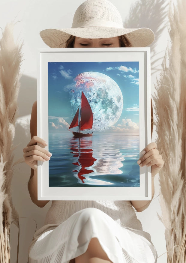 Żaglówka pod Księżycem Plakat
