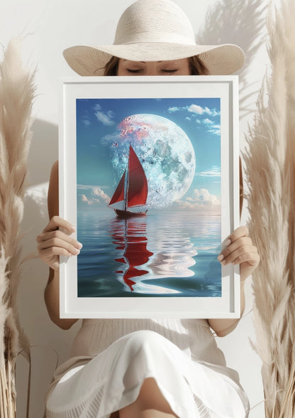 Żaglówka pod Księżycem Plakat