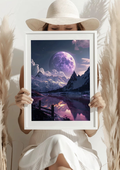 Księżycowa Noc nad Górskim Jeziorem Plakat