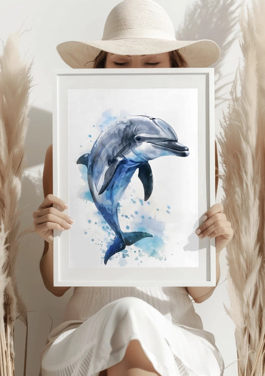 Niebieski Delfin Akwarelowy Plakat
