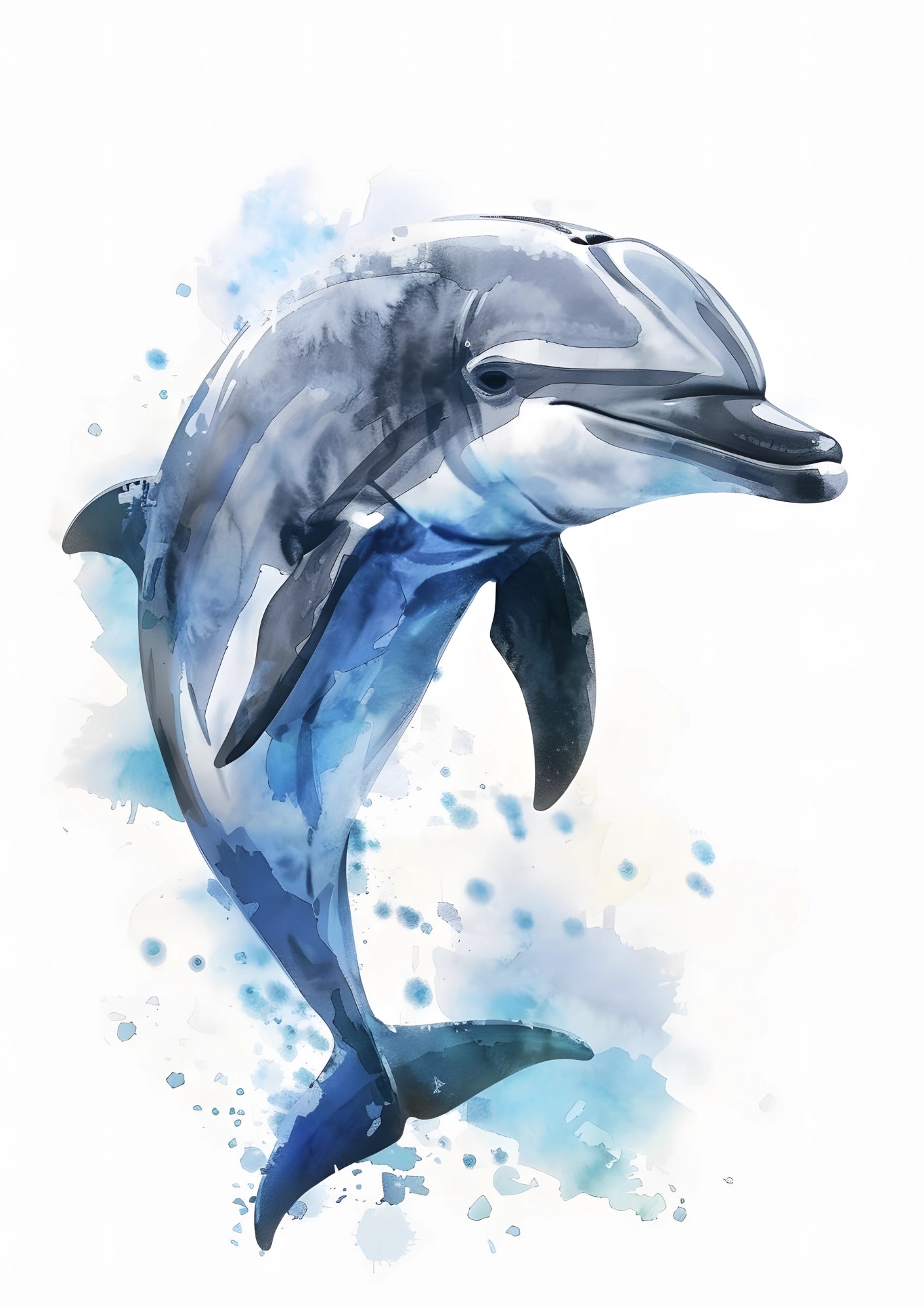 Niebieski Delfin Akwarelowy Plakat