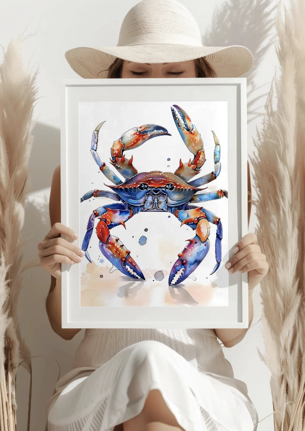 Kolorowy Krab Morski Akwarelowy Plakat