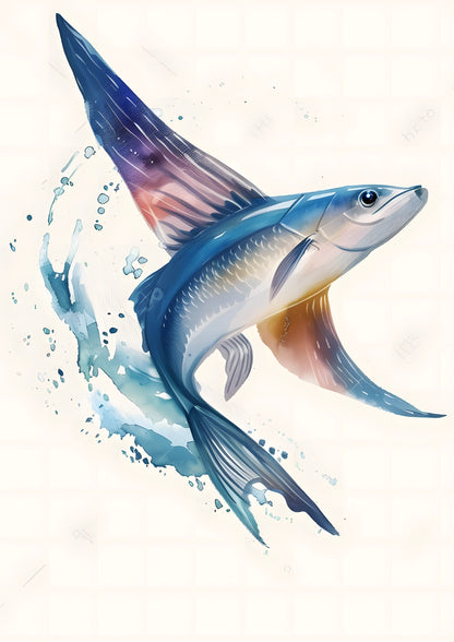 Latająca Ryba Akwarela Plakat