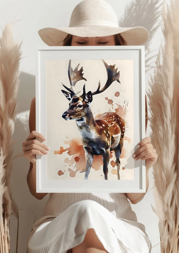 Wspaniały Jeleń w Akwarelowej Naturze Plakat