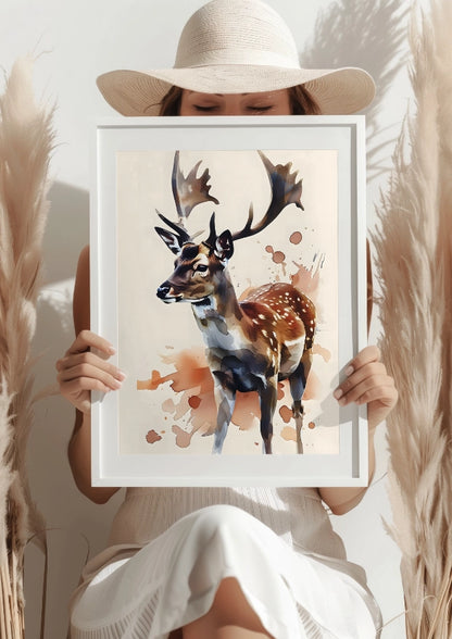 Wspaniały Jeleń w Akwarelowej Naturze Plakat