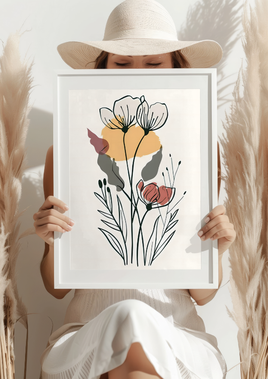 Delikatna Grafika Kwiatowa w Stylu Minimalistycznym Plakat