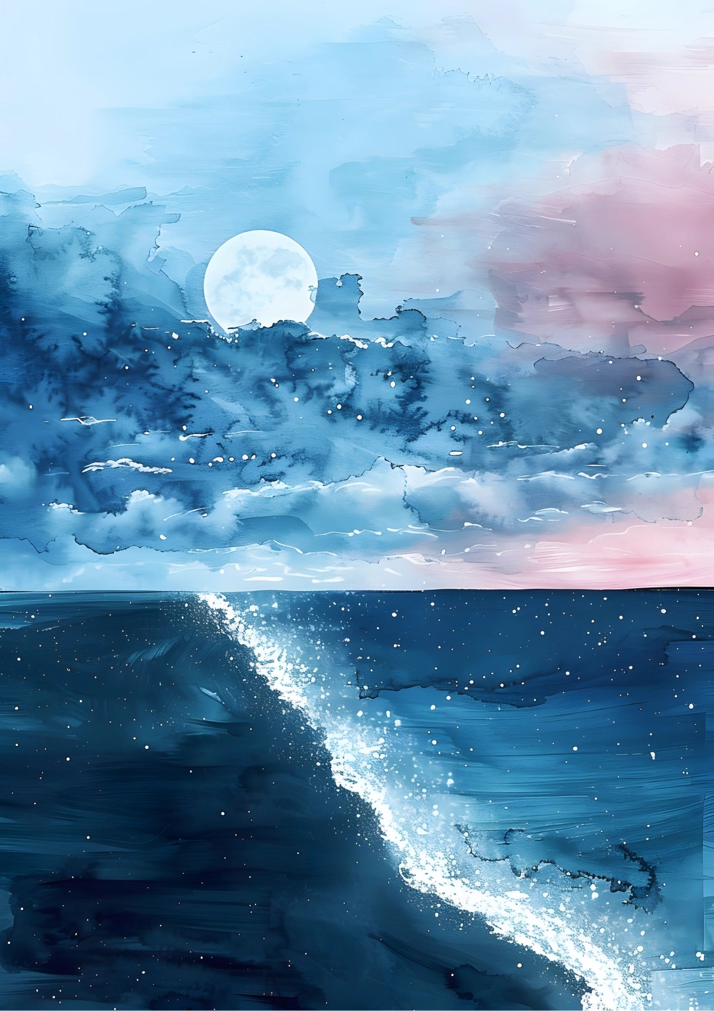 Pełnia Księżyca Nad Oceanem Plakat