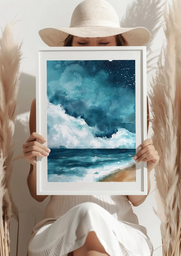 Nocne Niebo Nad Oceanem Plakat