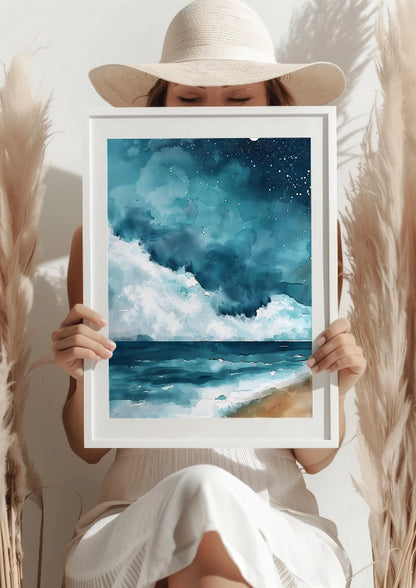 Nocne Niebo Nad Oceanem Plakat