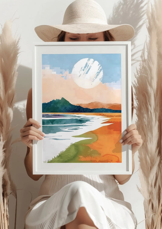 Krajobraz z Księżycem nad Plażą Plakat