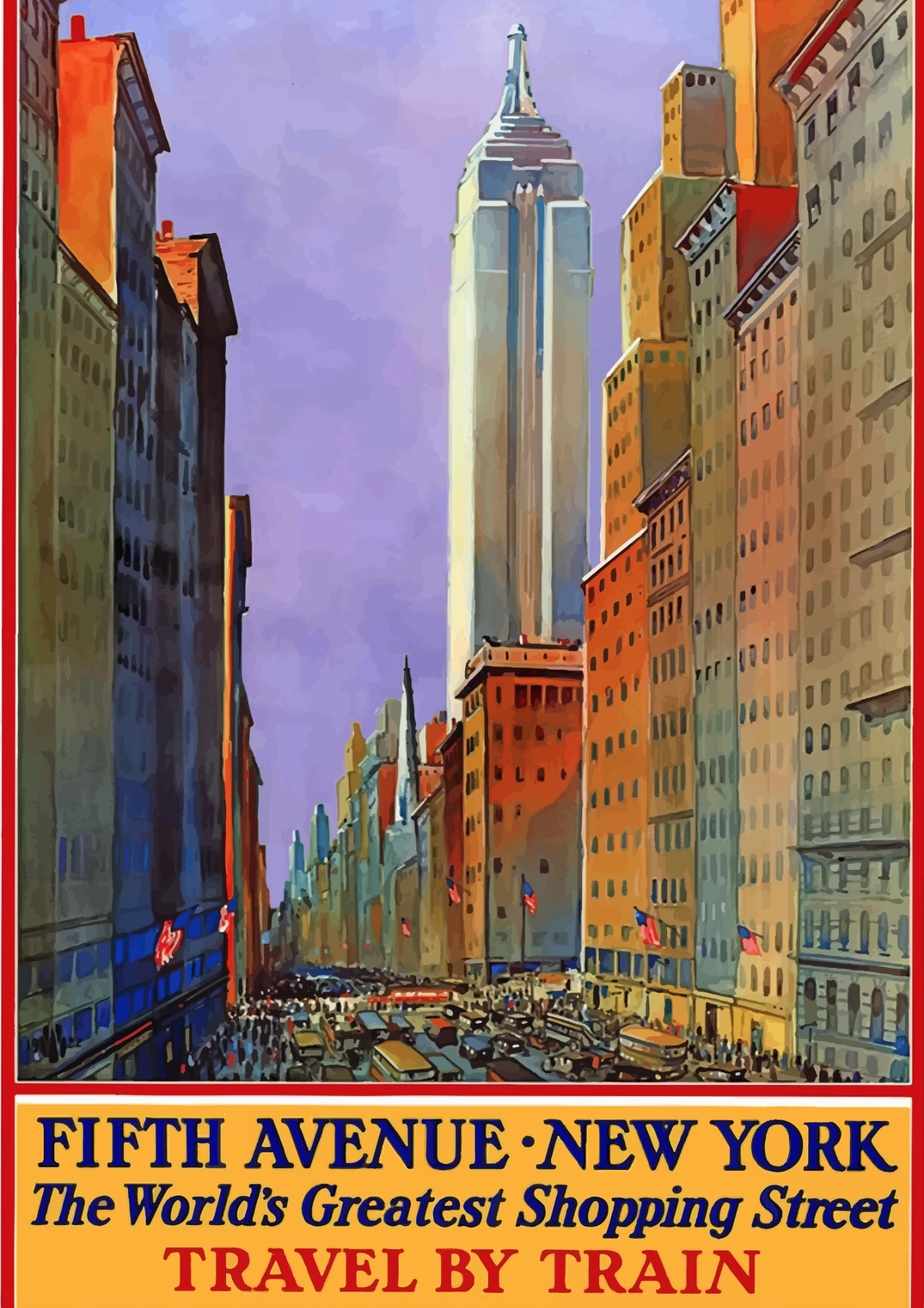Fifth Avenue New York Vintage Travel Plakat