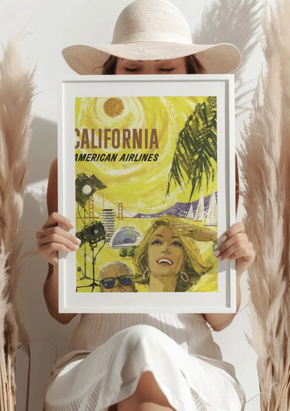 California American Airlines Vintage Travel Plakat