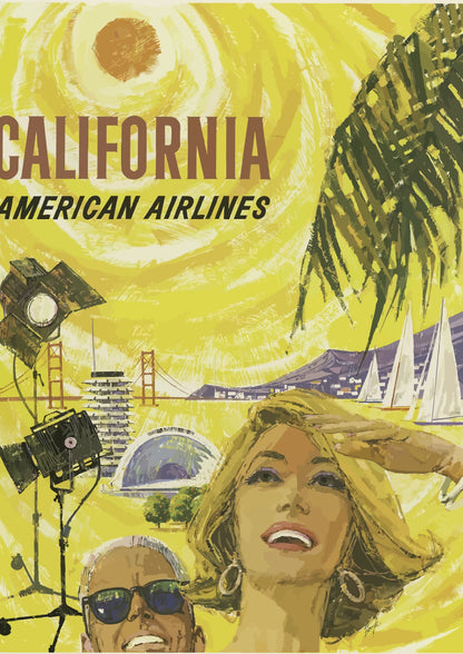 California American Airlines Vintage Travel Plakat
