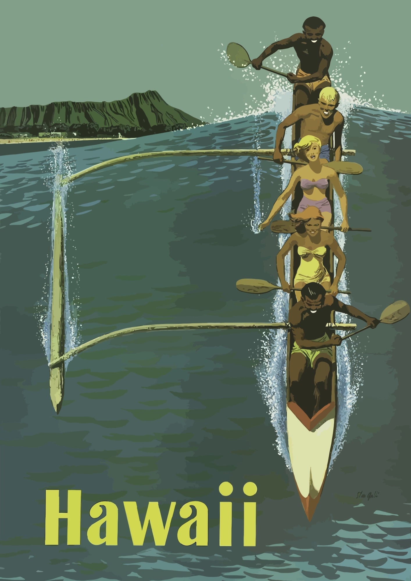 Hawaii Wiosłowanie na Oceanie Plakat