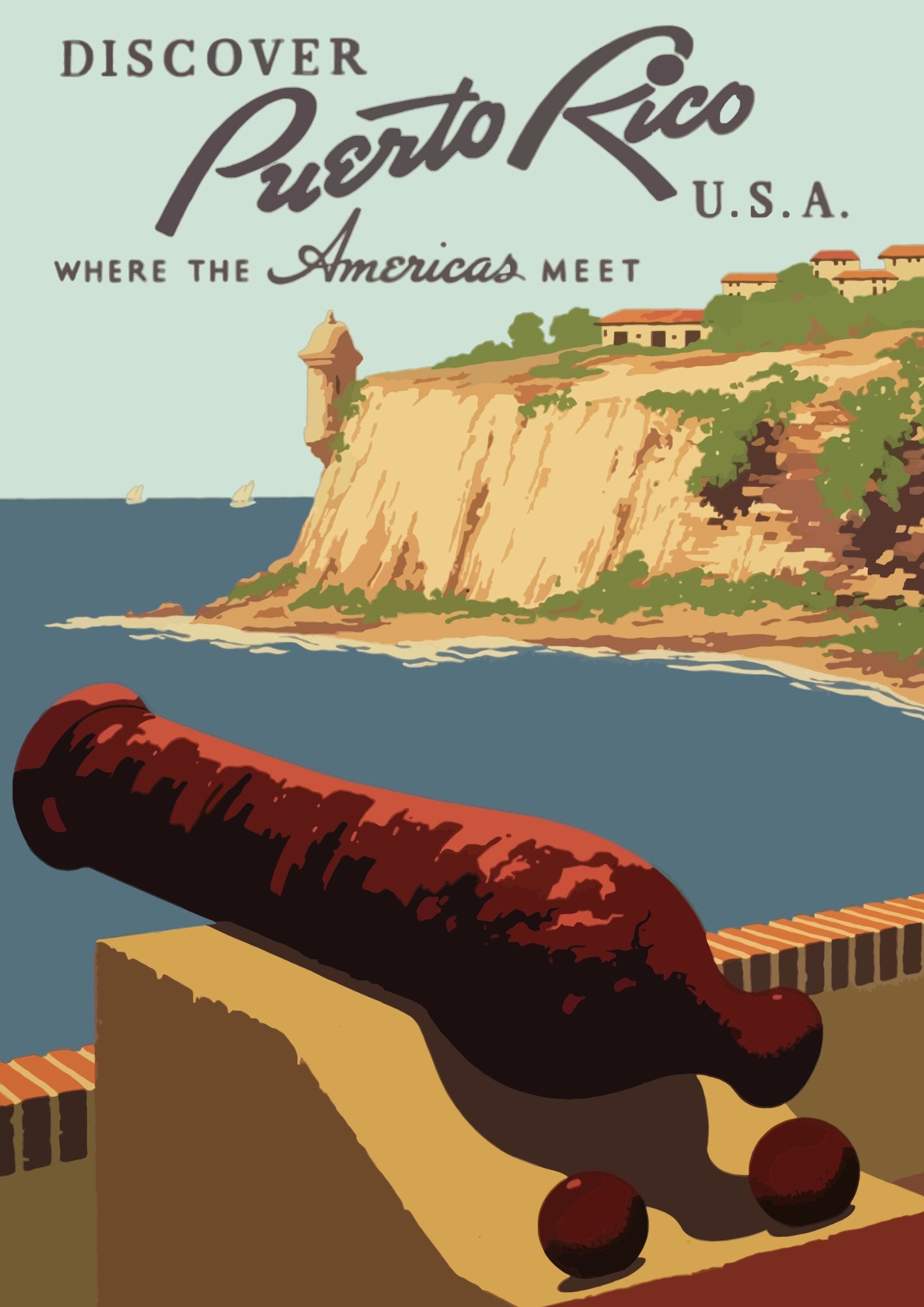 Discover Puerto Rico U.S.A. Gdzie Spotykają się Ameryki Plakat