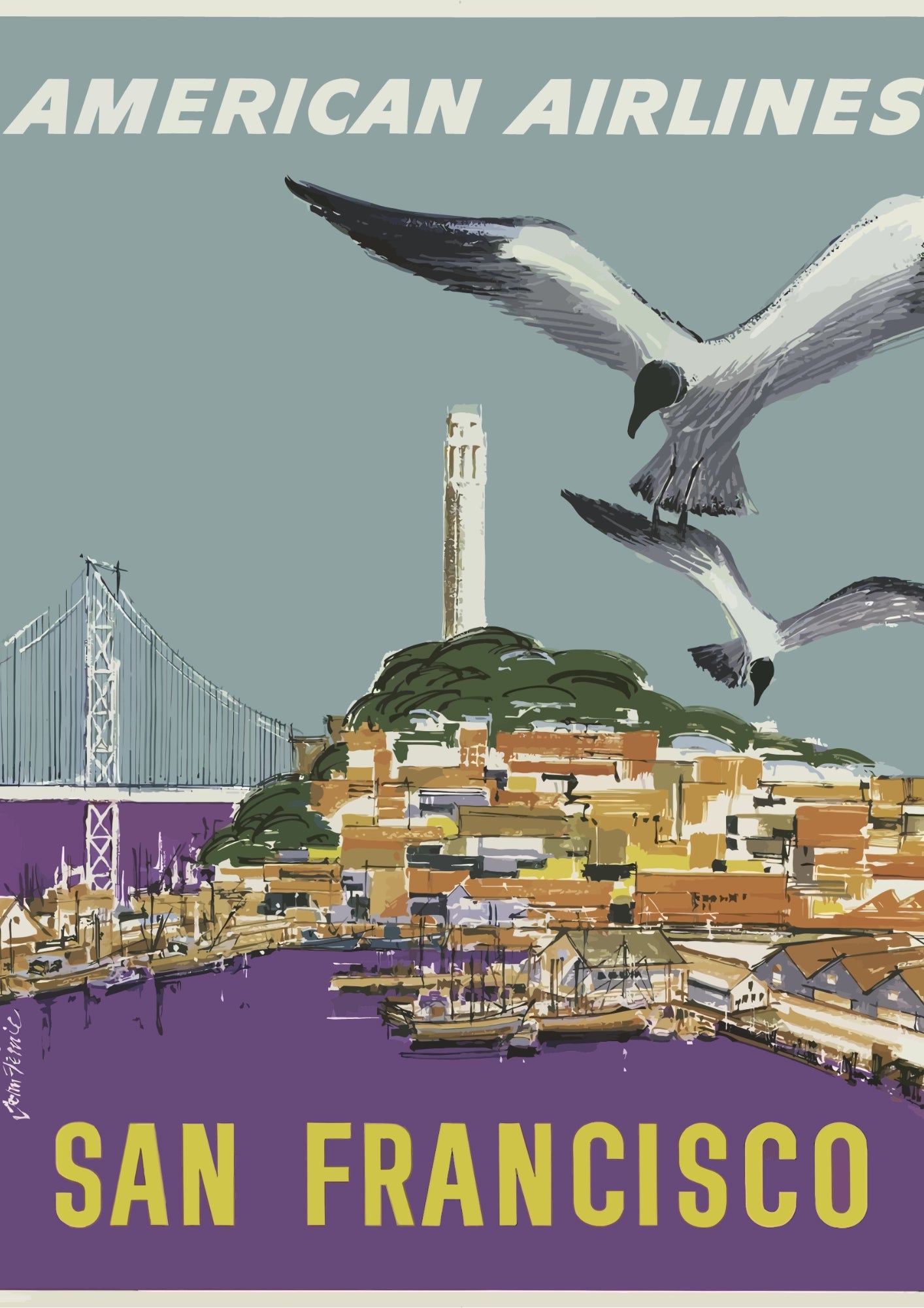 San Francisco American Airlines Most i Nadmorska Sceneria Plakat