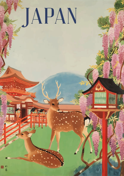 Japonia Świątynia i Dzika Przyroda Plakat