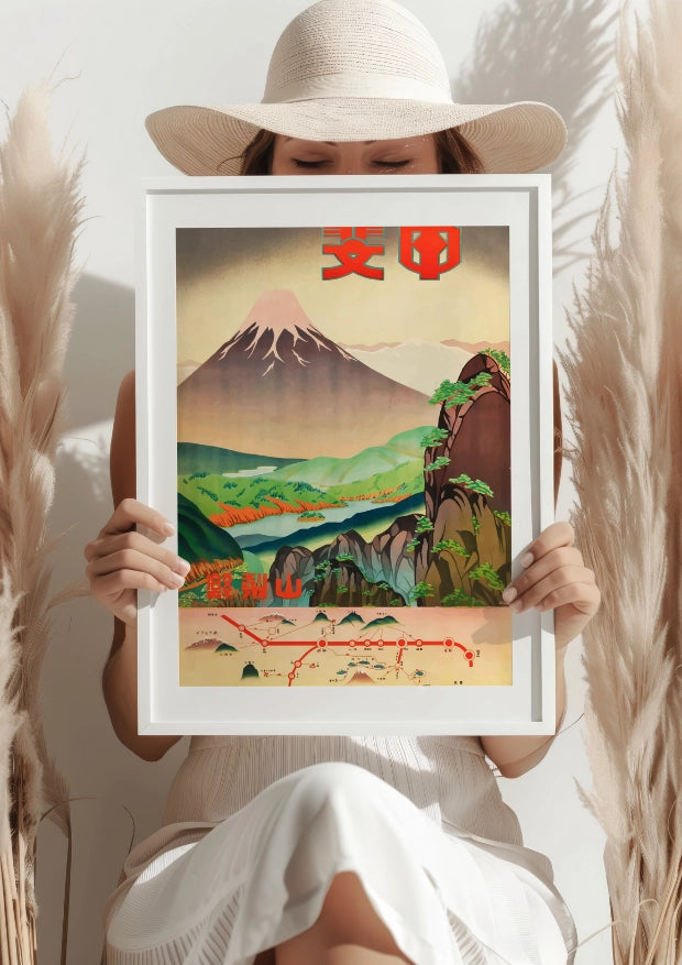 Panorama Górska Japonii z Trasą Kolejową Plakat
