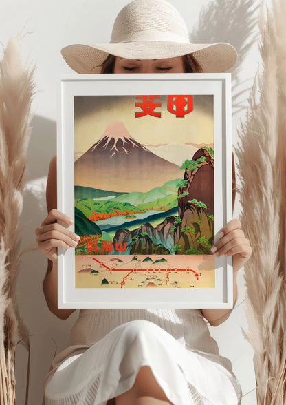 Panorama Górska Japonii z Trasą Kolejową Plakat