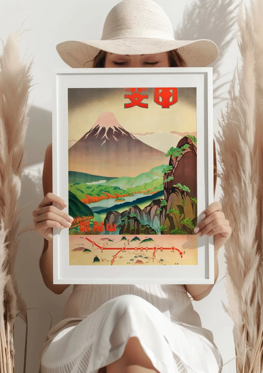 Panorama Górska Japonii z Trasą Kolejową Plakat