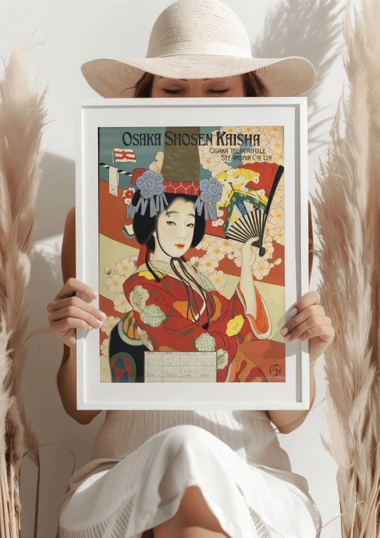 Osaka Shosen Kaisha Gejsza z Wachlarzem Plakat