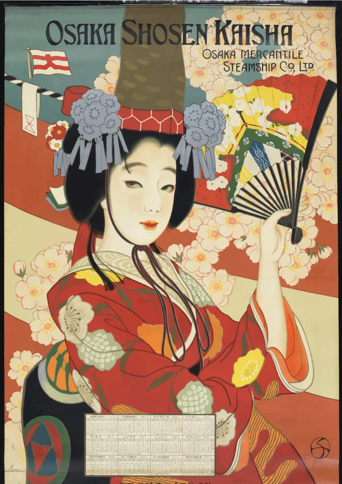 Osaka Shosen Kaisha Gejsza z Wachlarzem Plakat