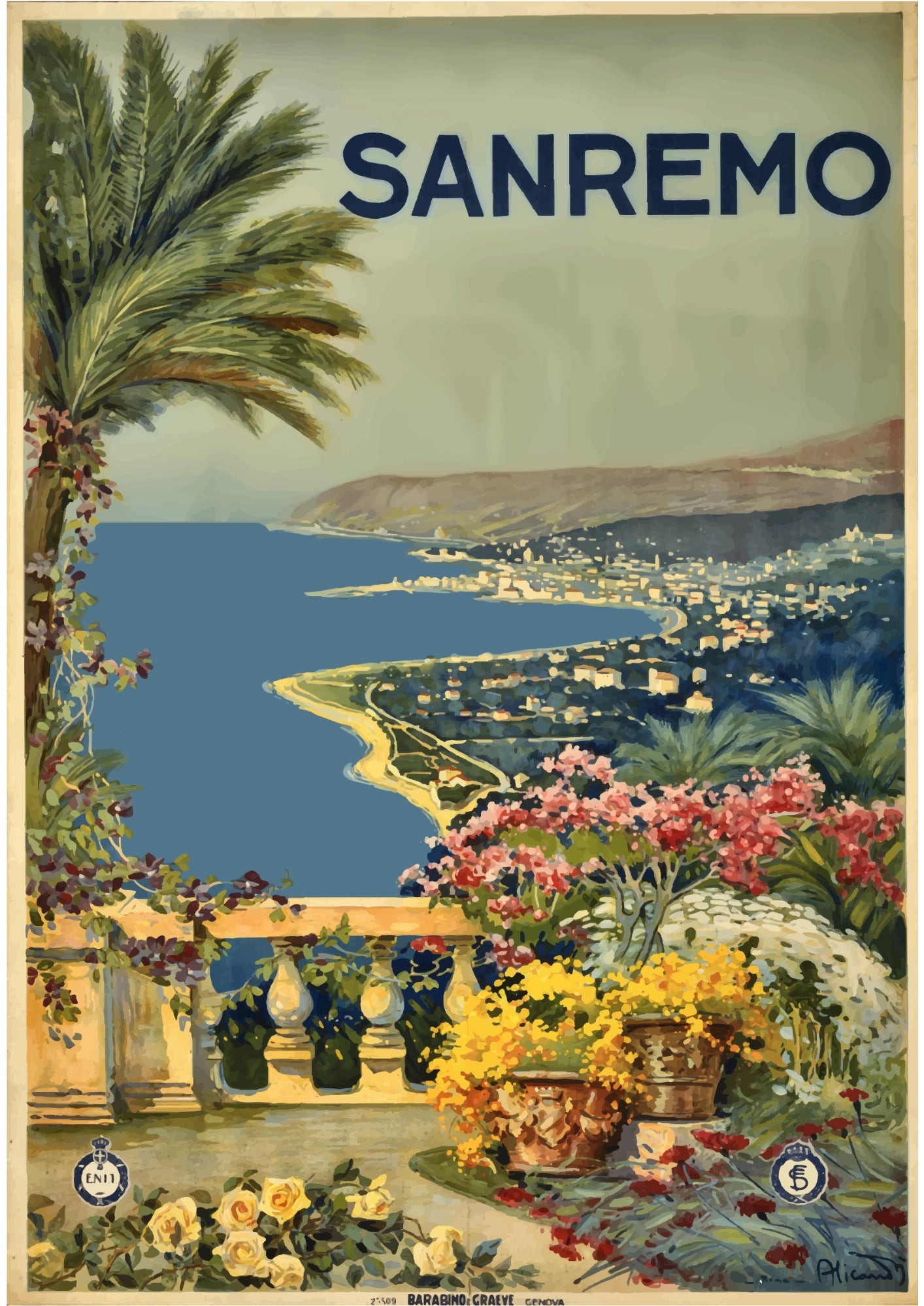 Sanremo Widok na Wybrzeże i Ogrody Plakat