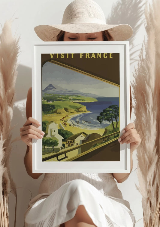 Odwiedź Francję Plaża Retro Plakat