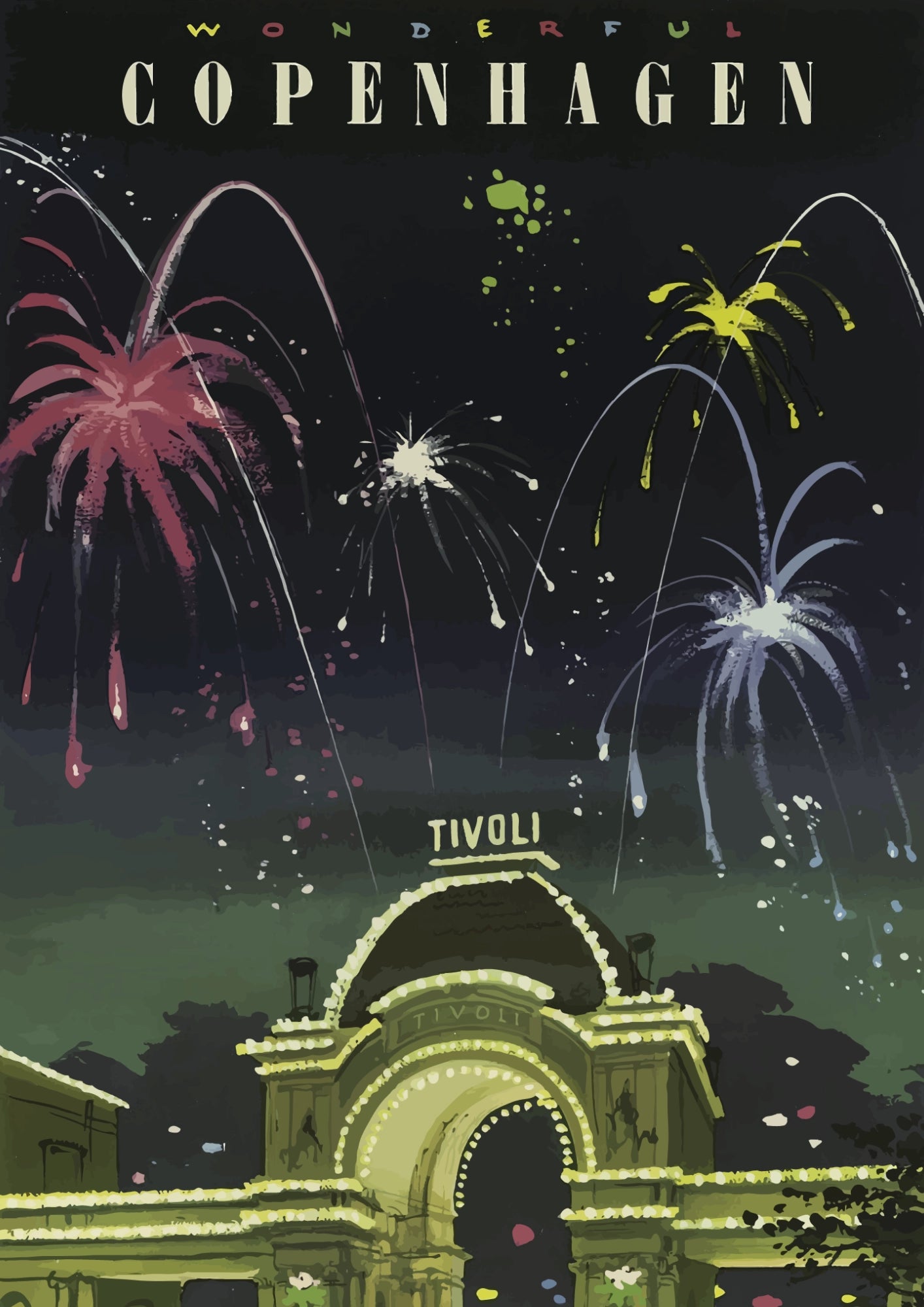 Niezwykła Kopenhaga Fajerwerki Plakat Tivoli