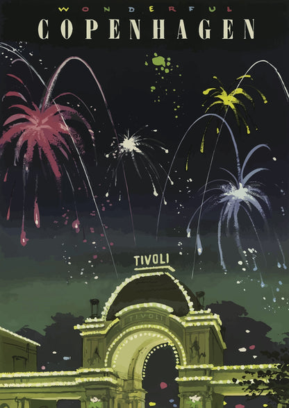 Niezwykła Kopenhaga Fajerwerki Plakat Tivoli