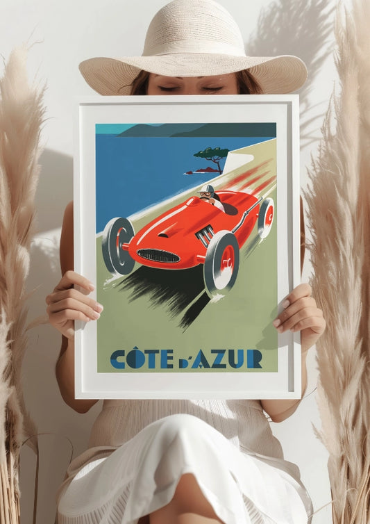 Côte d'Azur Wyścigowy Czerwony Samochód Plakat